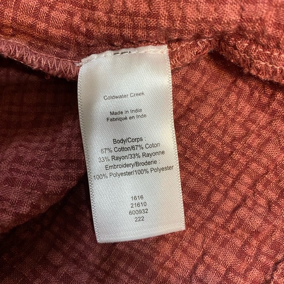 Elegant Rust Open-Front cut work seersucker cardigan waterfall hem L - Picture 10 of 13